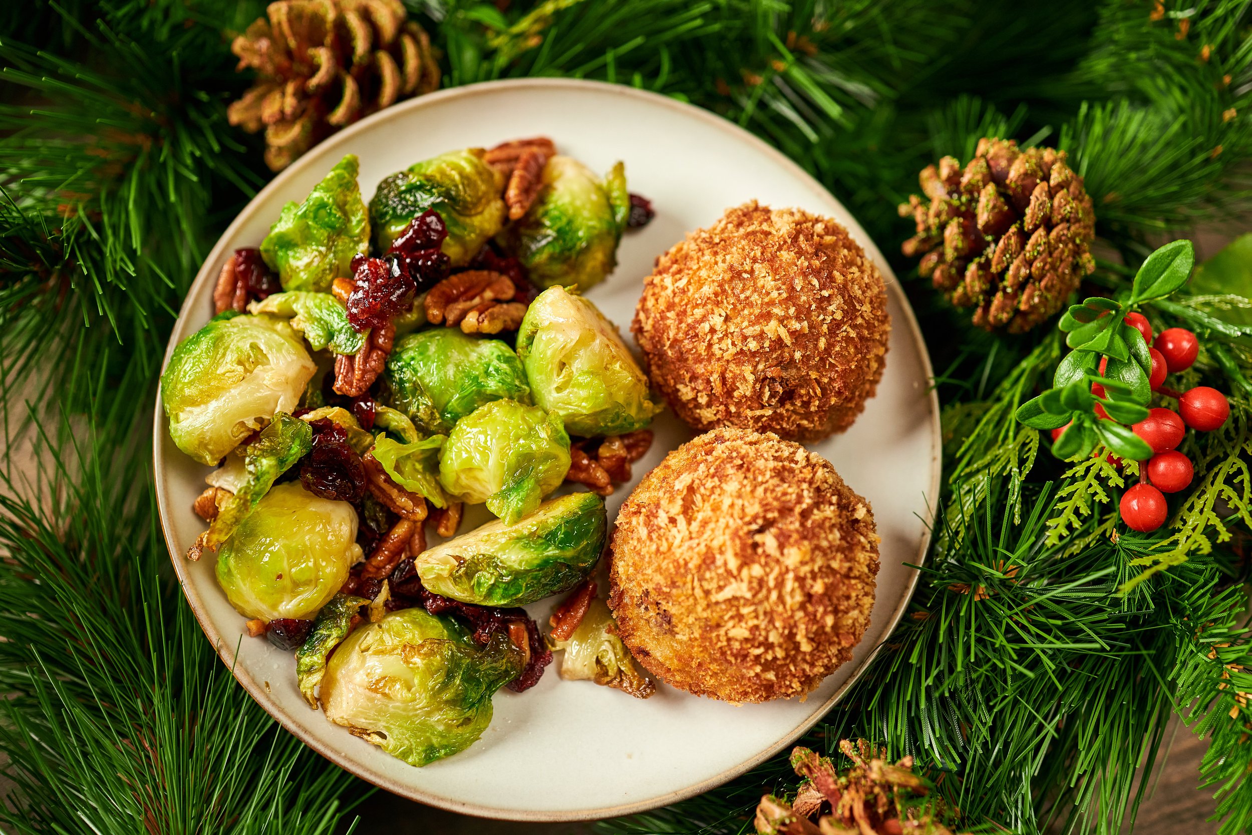 Turkey Balls with Gravey and Pecan, Cranberry Brussel Sprouts
