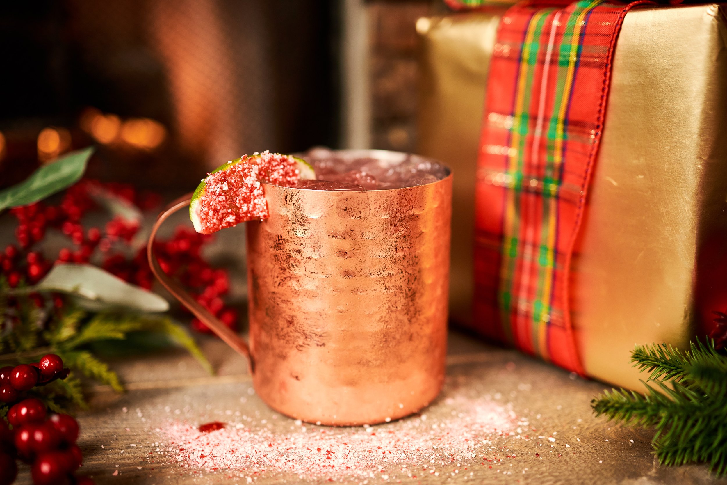 Peppermint Moscow Mule with Candy Cane Bites