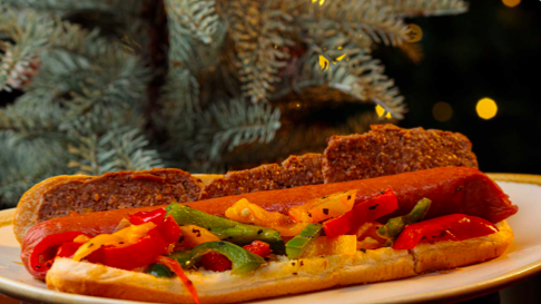 Mistletoe Meatloaf Foot Long Hot Dog W/ Peppers