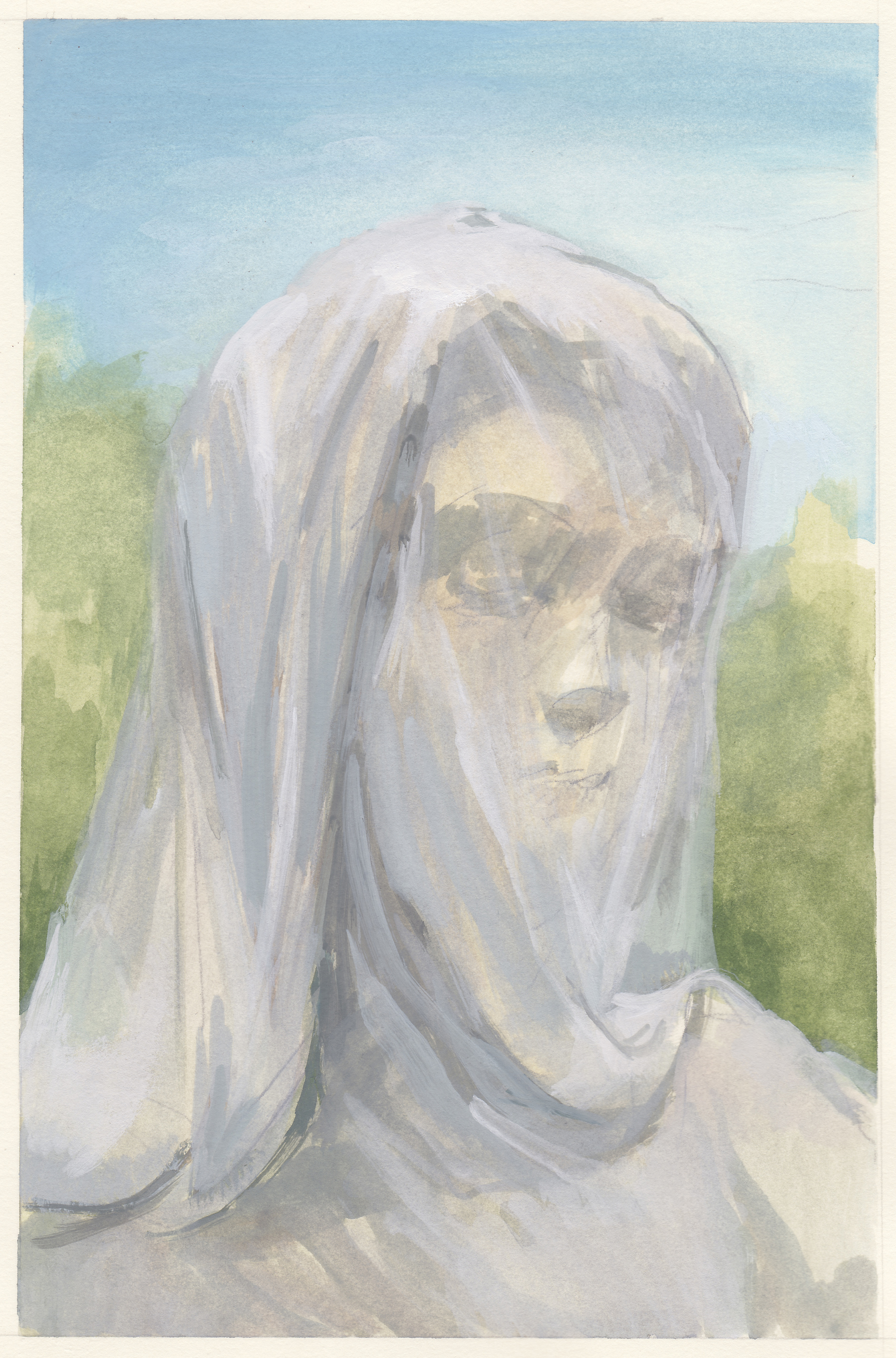    veiled woman     watercolor and gouache on paper 6x9.25" 2015   purchase  