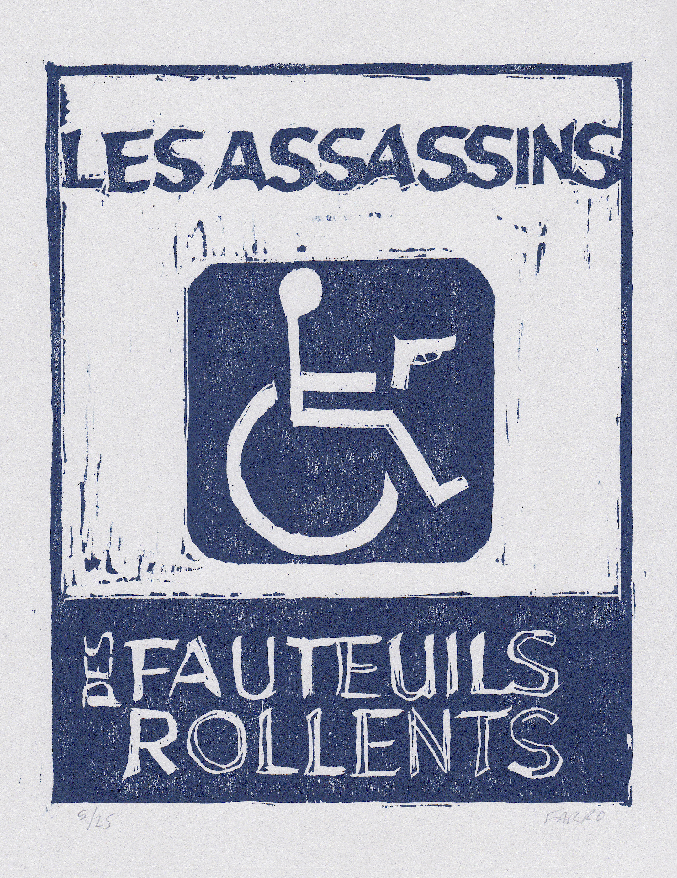    Les Assassins des Fauteuils Rollents   woodblock print edition of 25 6.25x8" 2013  edition sold out  purchase reproduction prints  