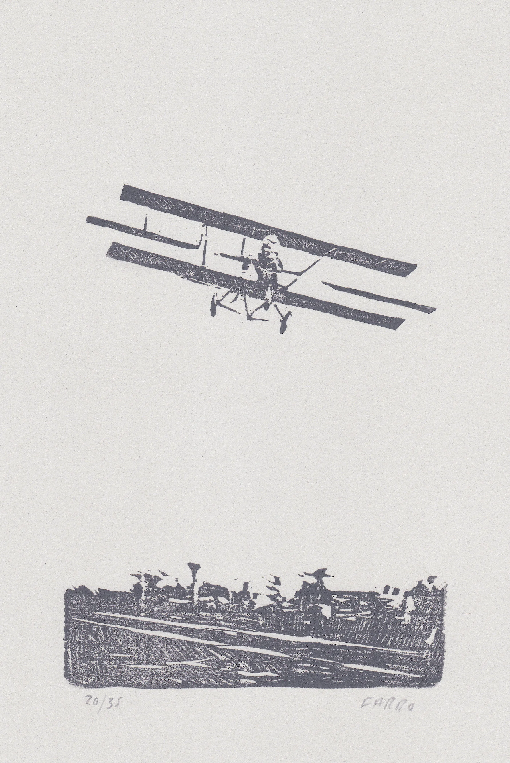 Lincoln Beachey woodblock print edition of 35 4.5x6" 2013