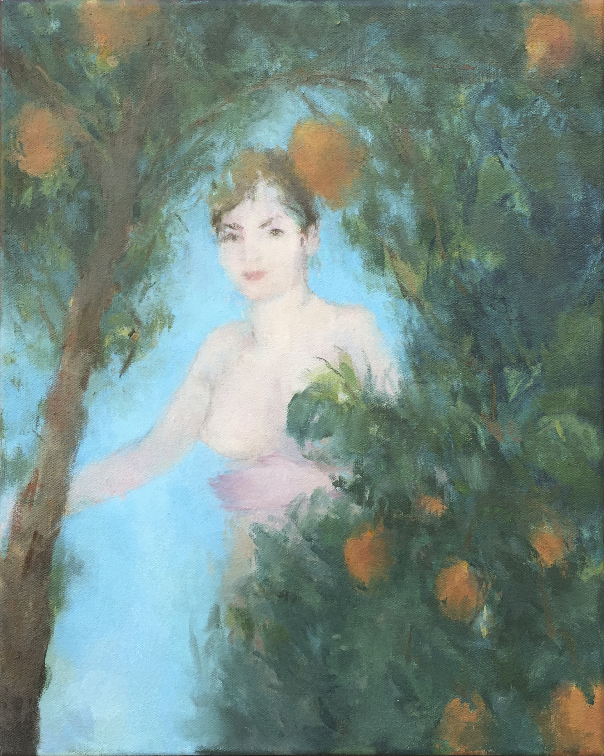    Joan in the Garden     oil on canvas 14x18" 2015  private collection CA 