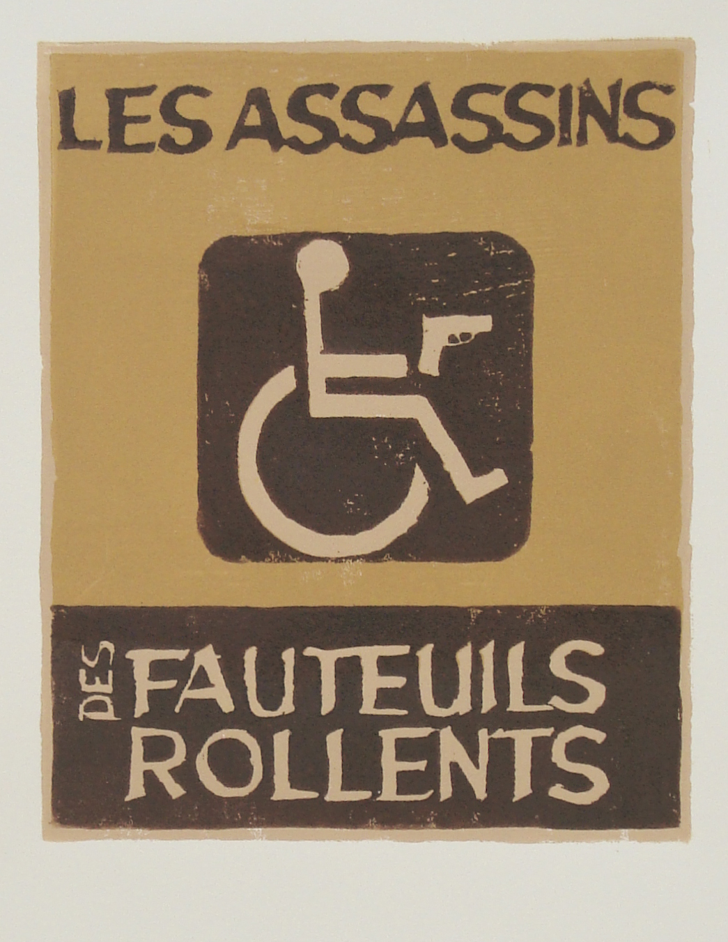   Les Assassins des Fauteuils Rollents   reductive woodblock print  edition of 11  8x10" 