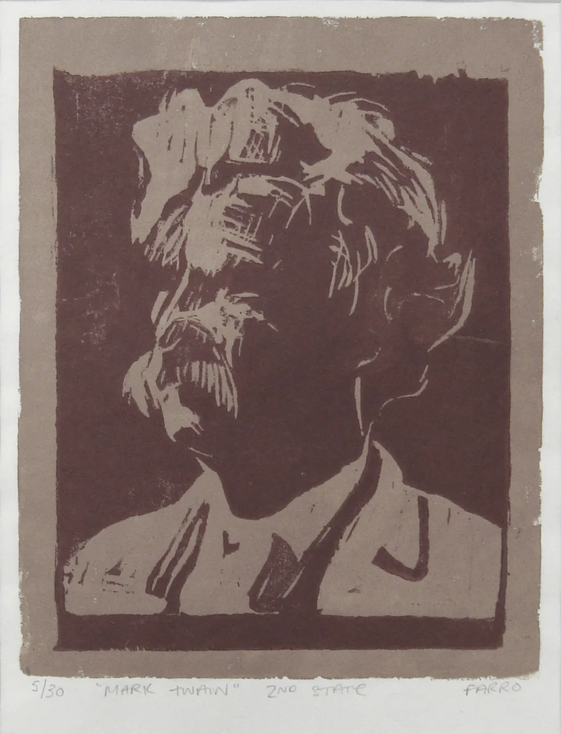 Mark Twain woodblock print 2nd state edition of 30 6x7"