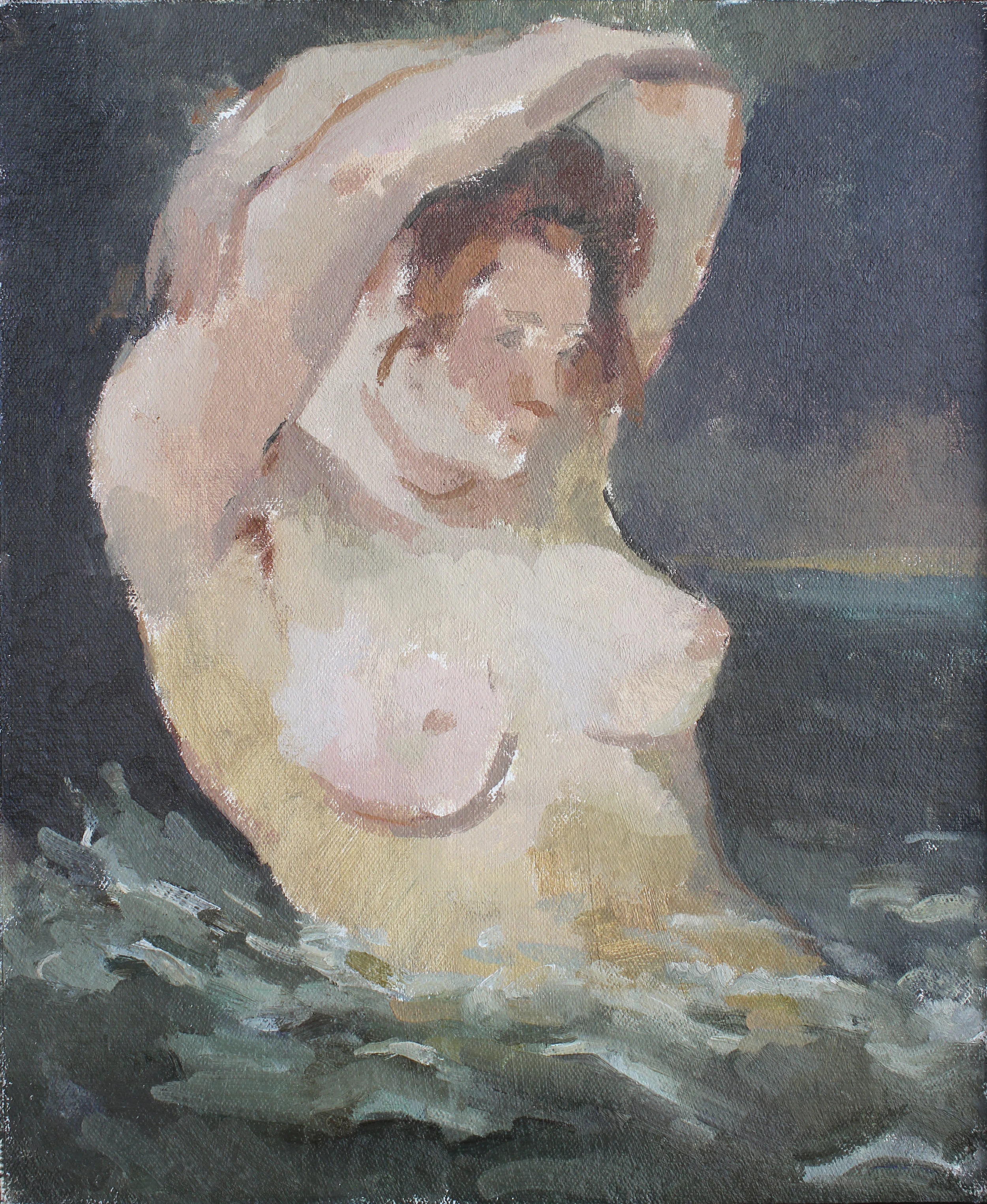 the woman in the waves oil on mounted canvas 10x13.5" 2017 private collection Nashville, TN