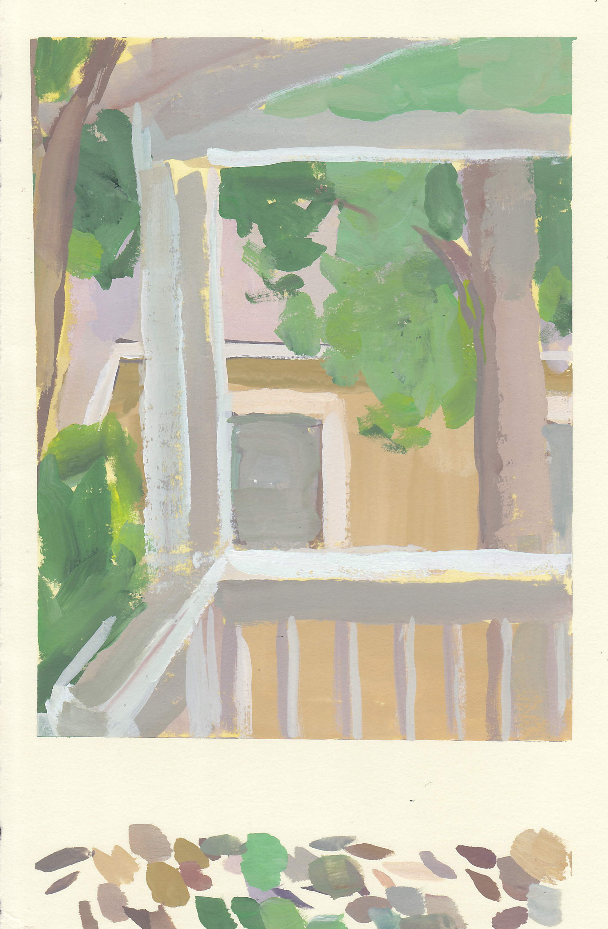    ochre house, from the porch     gouache on paper 7.75x5.75" 2017  private collection Nashville, TN 