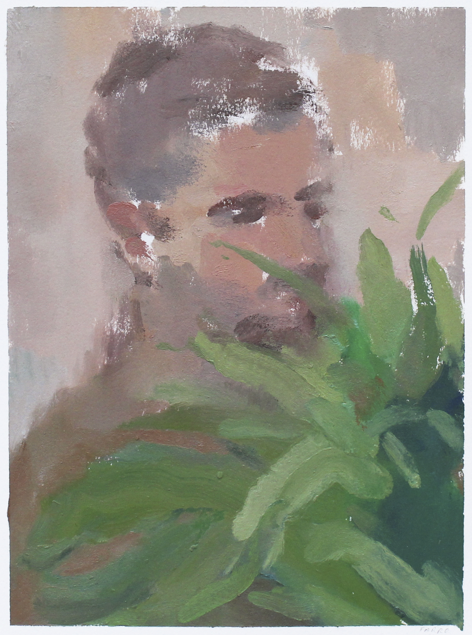    a boy with his ferns     oil on paper 9x12" 2017  private collection New Jersey 