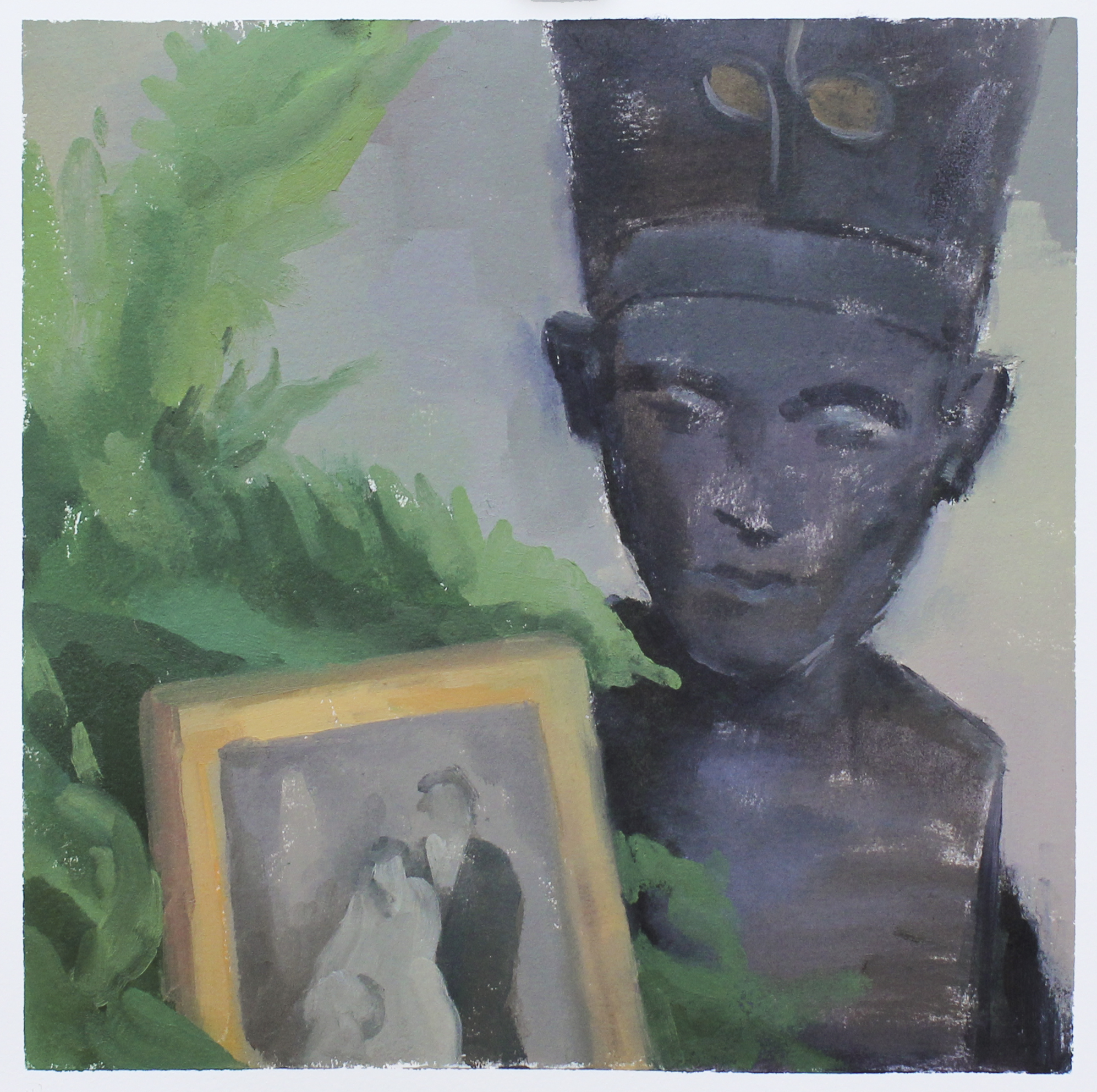    Nefertiti with Ferns and Framed Photo     oil on paper 11.25 x 11.25" 2017   purchase  