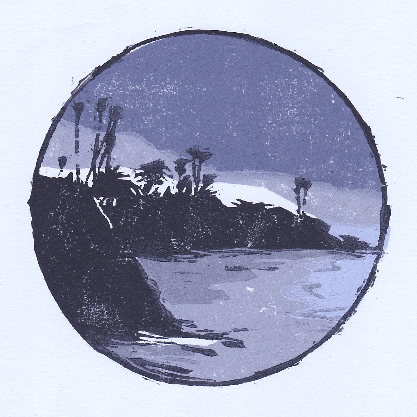 divers cove, night woodblock print edition of 12 4x4" 2018