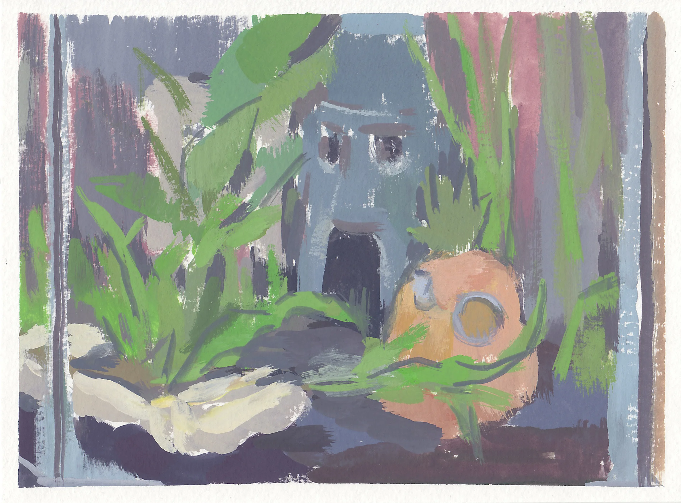 spongbob fish tank gouache on paper 7.5x5.5" 2017