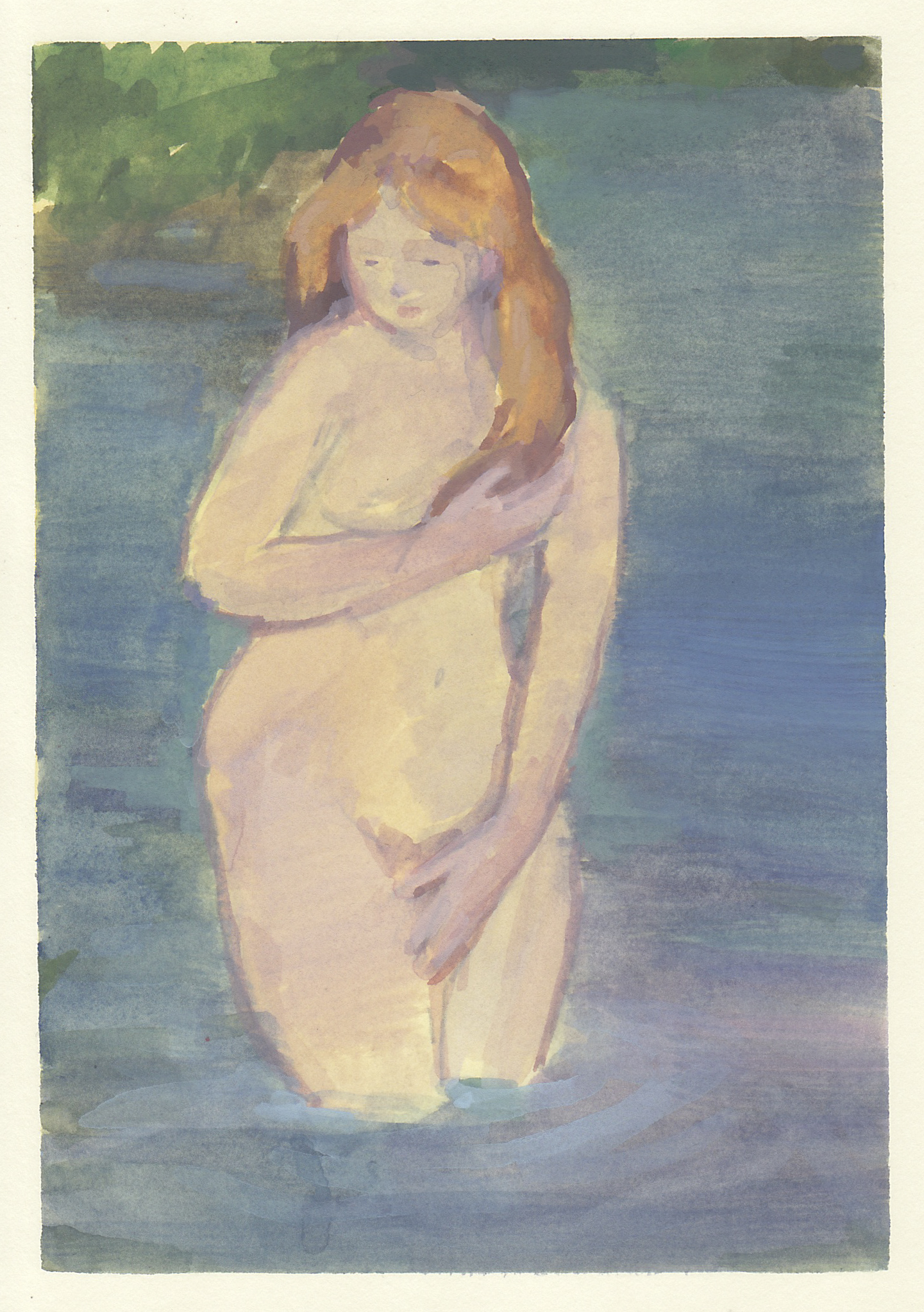    bather     watercolor and gouache on paper 4.5x6.5" 2018  private collection New York City 