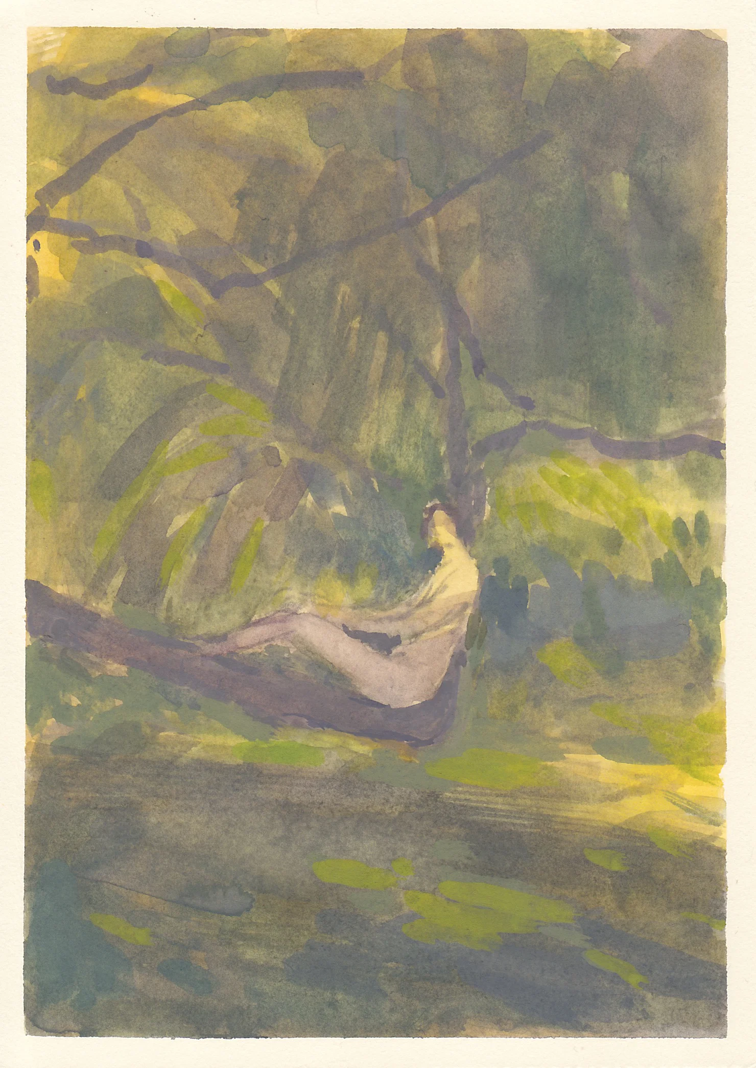 the napping tree gouache on paper 4.5x6.5" 2018 private collection CA