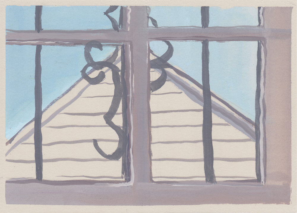   window view,  gouache on paper, 5x7”, private collection 