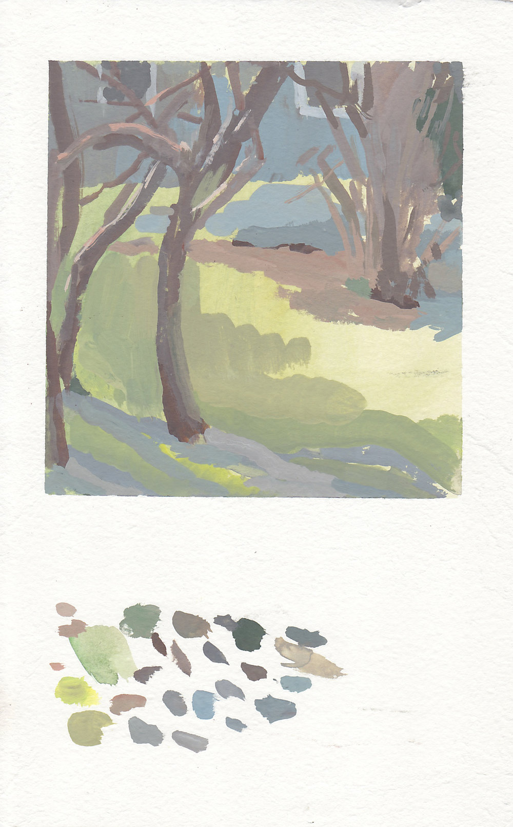  plum tree in february, gouache on paper, 4x4,"  purchase  