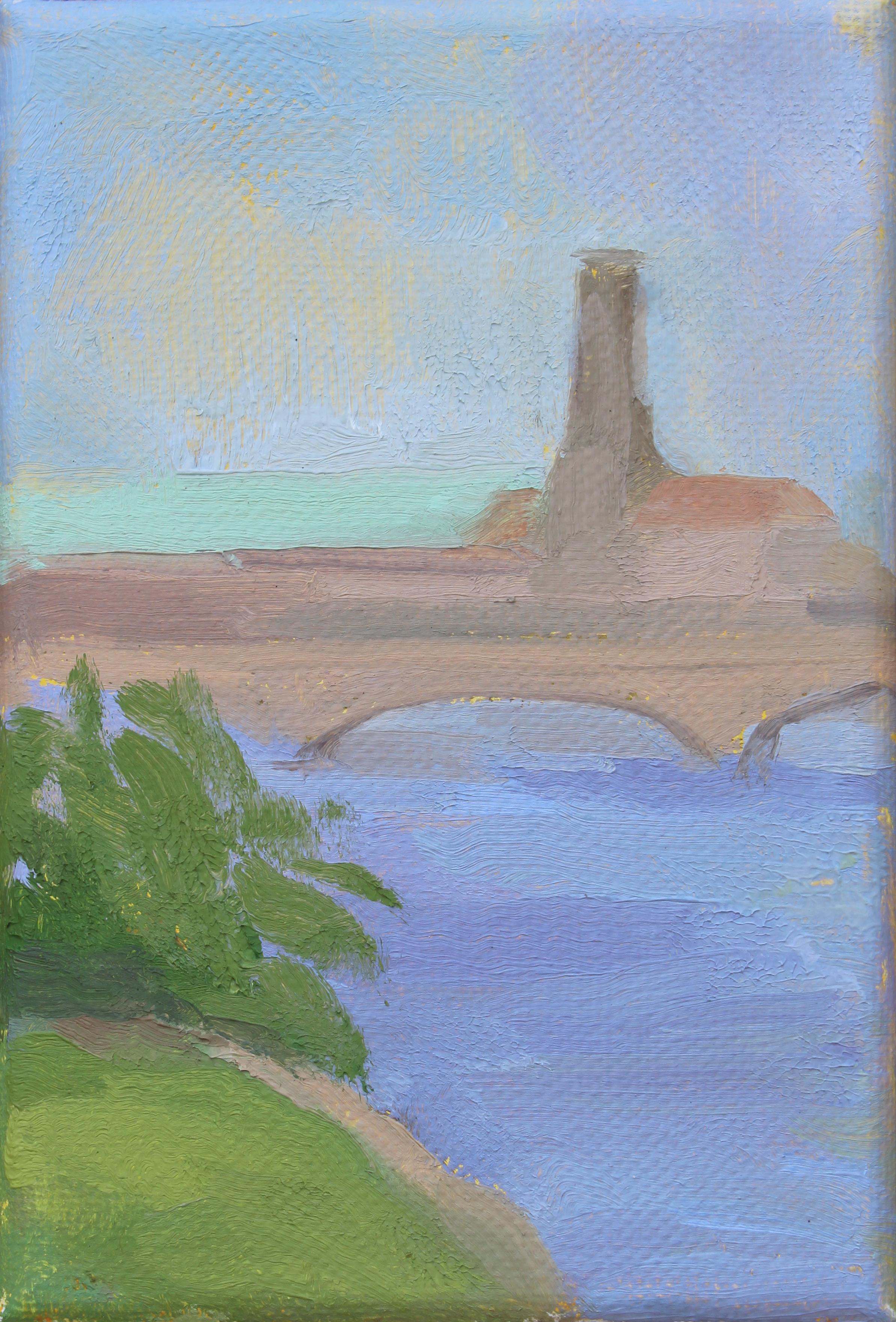 Casino Tower Over Wesley Lake oil on canvas 4 x 6” 2019 private collection