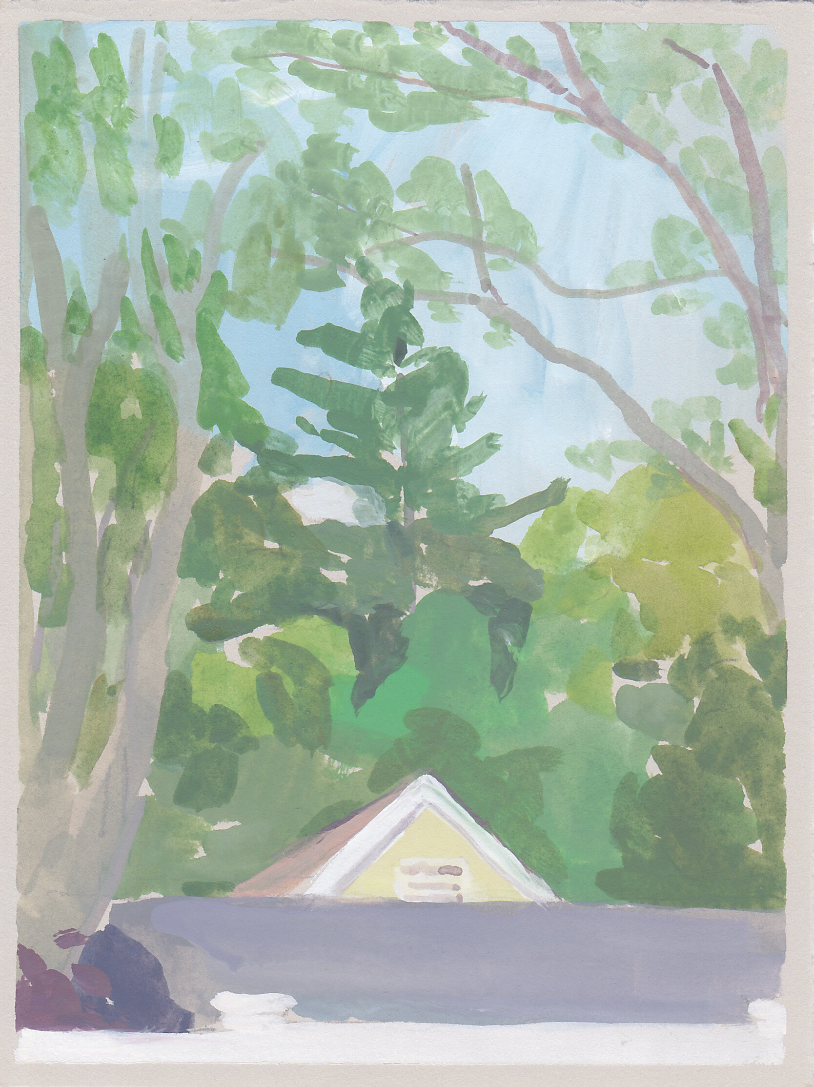    Aunt Janet’s Backyard   gouache on paper 5.25 x 7” 2019   purchase  