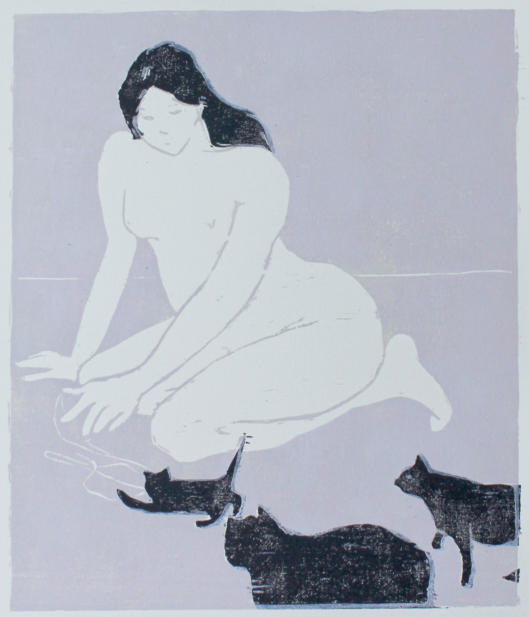   cat lady  woodblock print edition of 1 8.5x10" 2018   purchase  