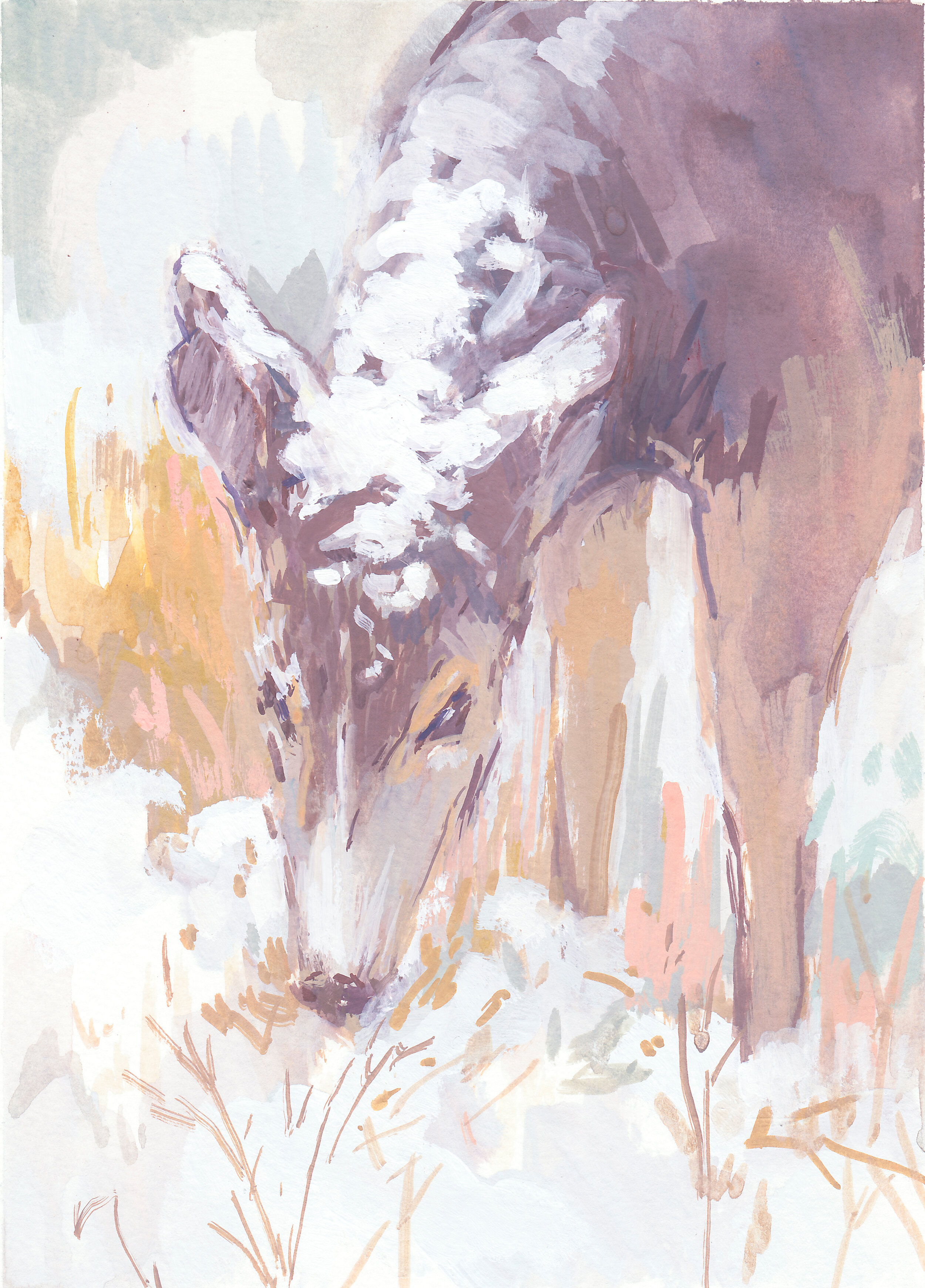    winter deer   gouache on paper 8 x 6” 2016  private collection Wyoming  prints available for purchase  
