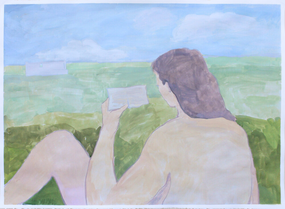    Reading Near the Monument   watercolor + gouache on paper 21 x 29”   purchase  