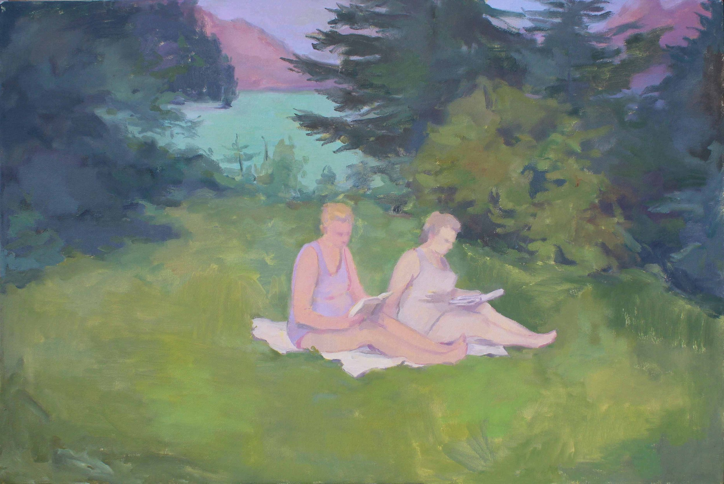    Reading Near the Lake   oil on canvas 20 x 30” 2022   collect this painting  