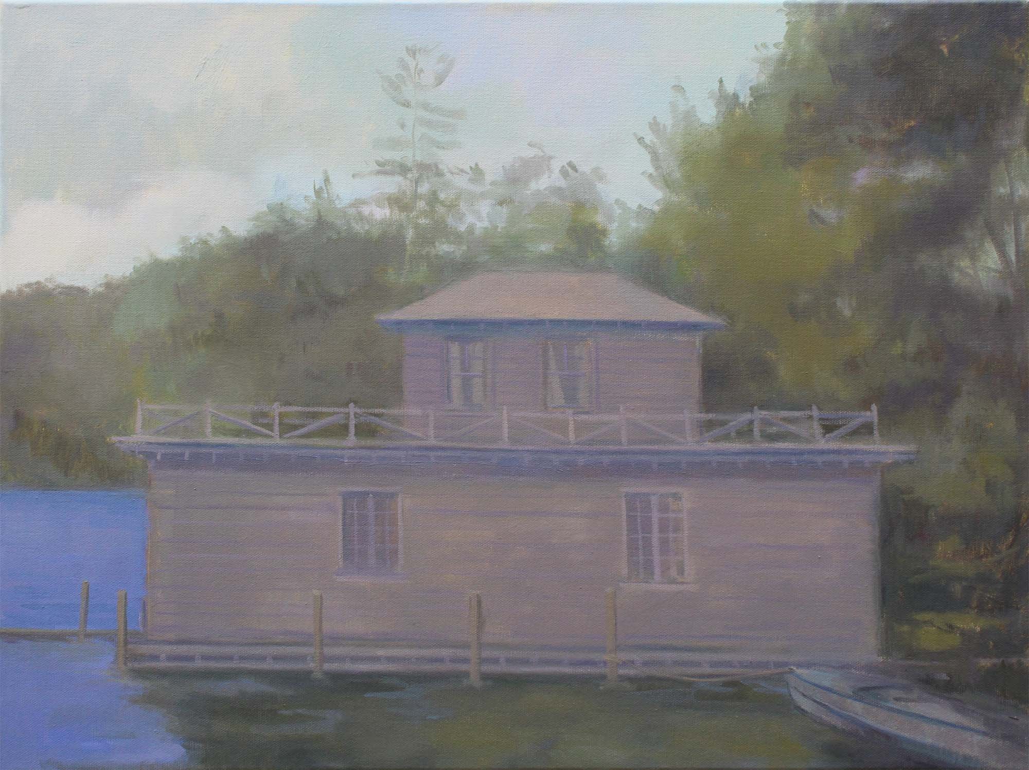 our houseboat in summer oil on canvas 18 × 24” 2025 collect this painting
