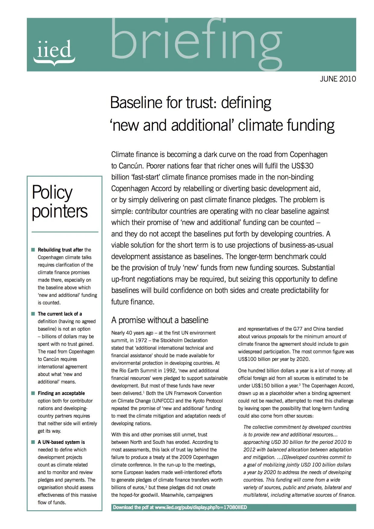 Baseline for trust: defining ‘new and additional’ climate funding