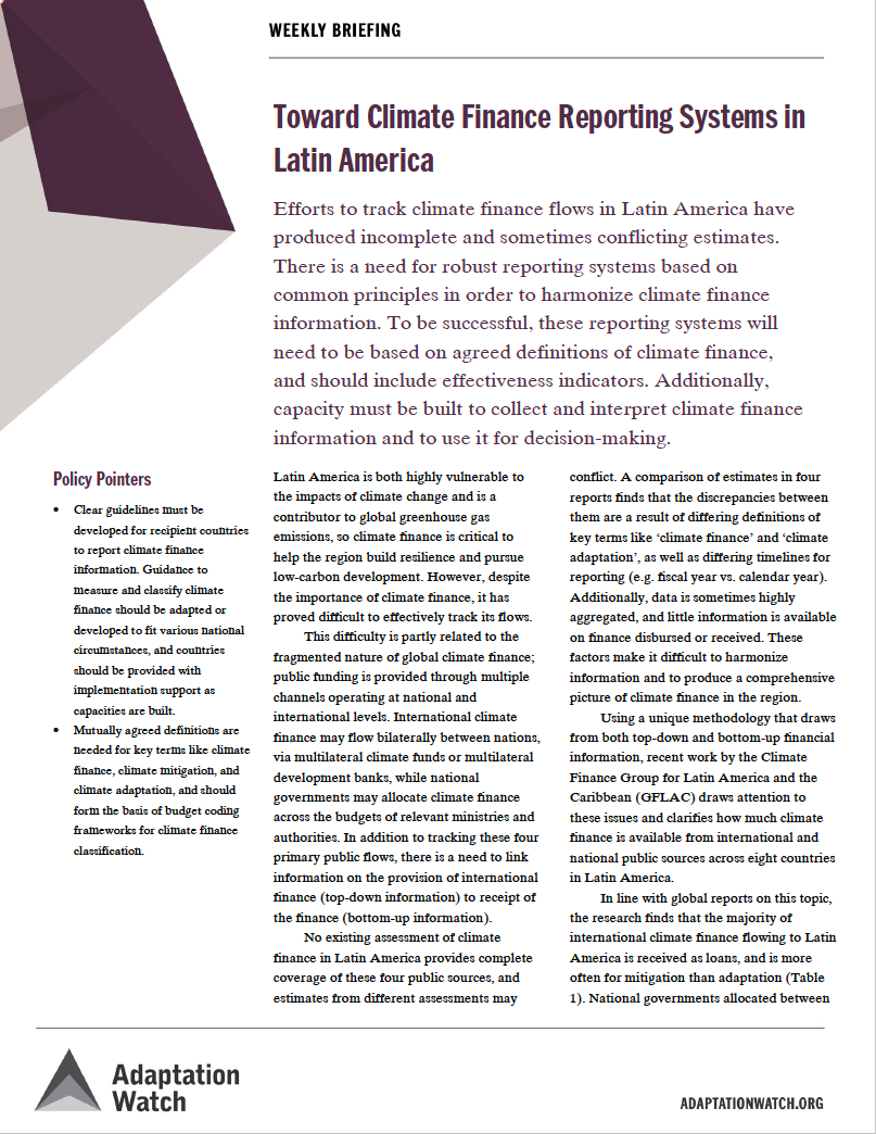 Toward climate finance reporting systems in Latin America