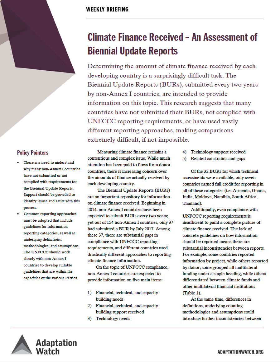 Climate Finance Received - An Assessment of Biennial Update Reports