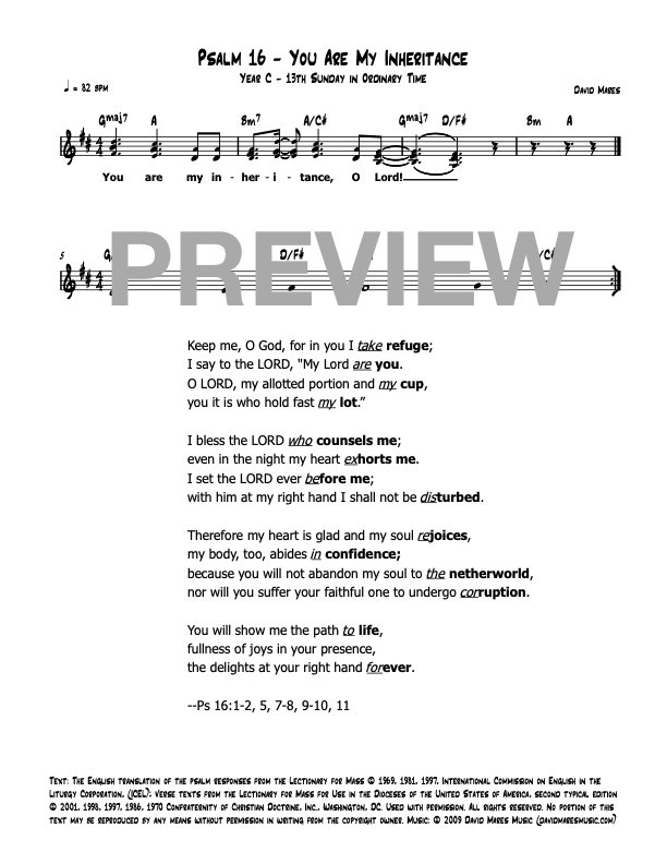 Psalm 16 You Are My Inheritance Sheet Music — David Mares