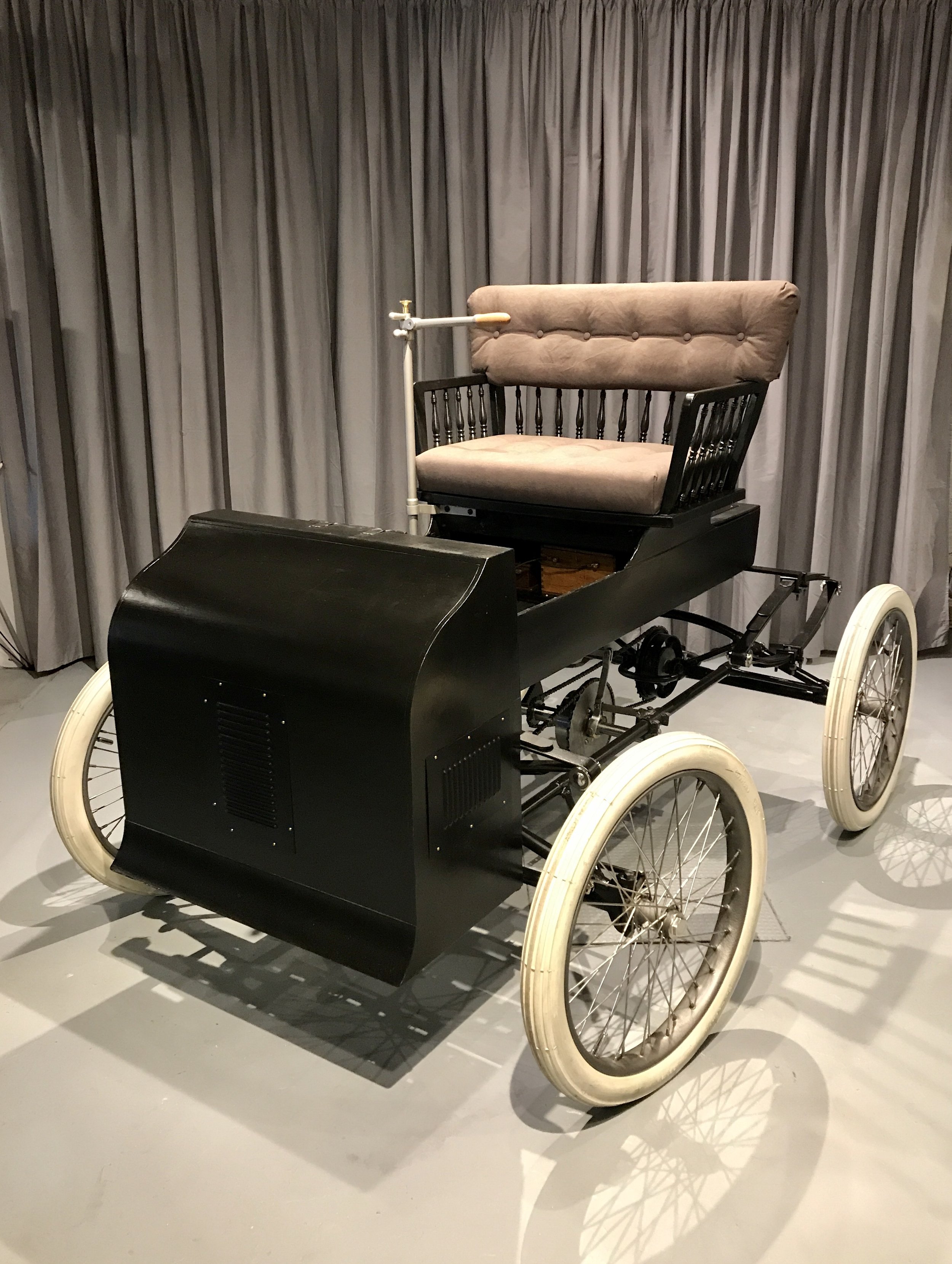  The 1897 Fossmobile replica on display at the Canadian Automotive Museum. 