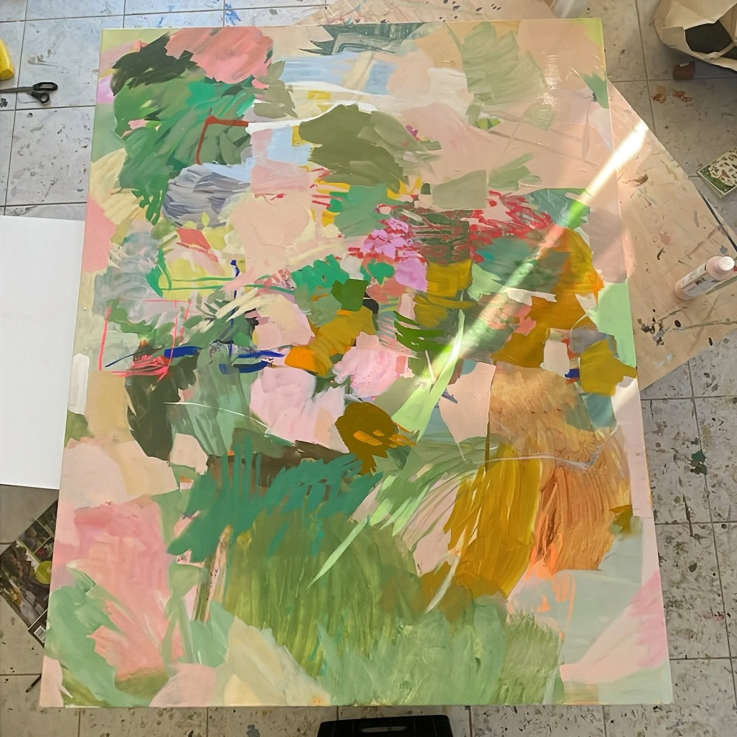 Hello, sunbeam! You will be missed tomorrow in the big snow storm on its way. Got these colors to keep me warm. #workinprogress #studioscenes