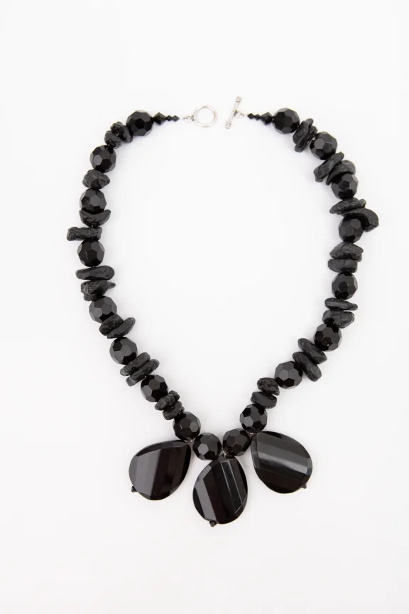 Black Tektite,  Black Agate, Black Quartz Necklace