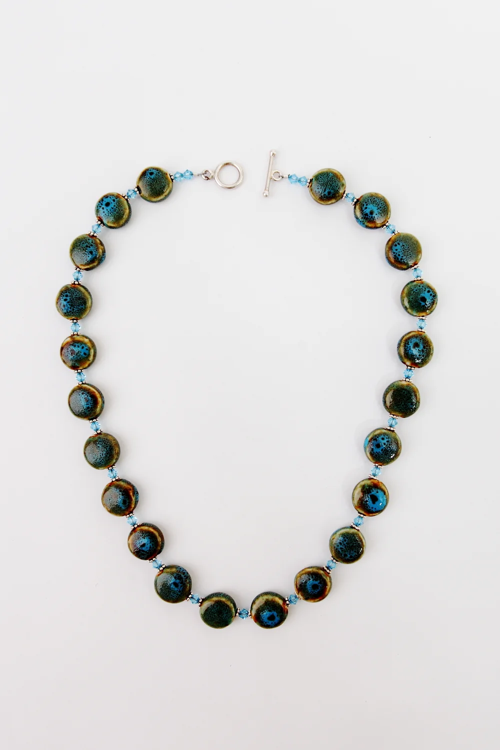 Aqua Porcelain, Swarovski Crystal & Bali Silver Necklace