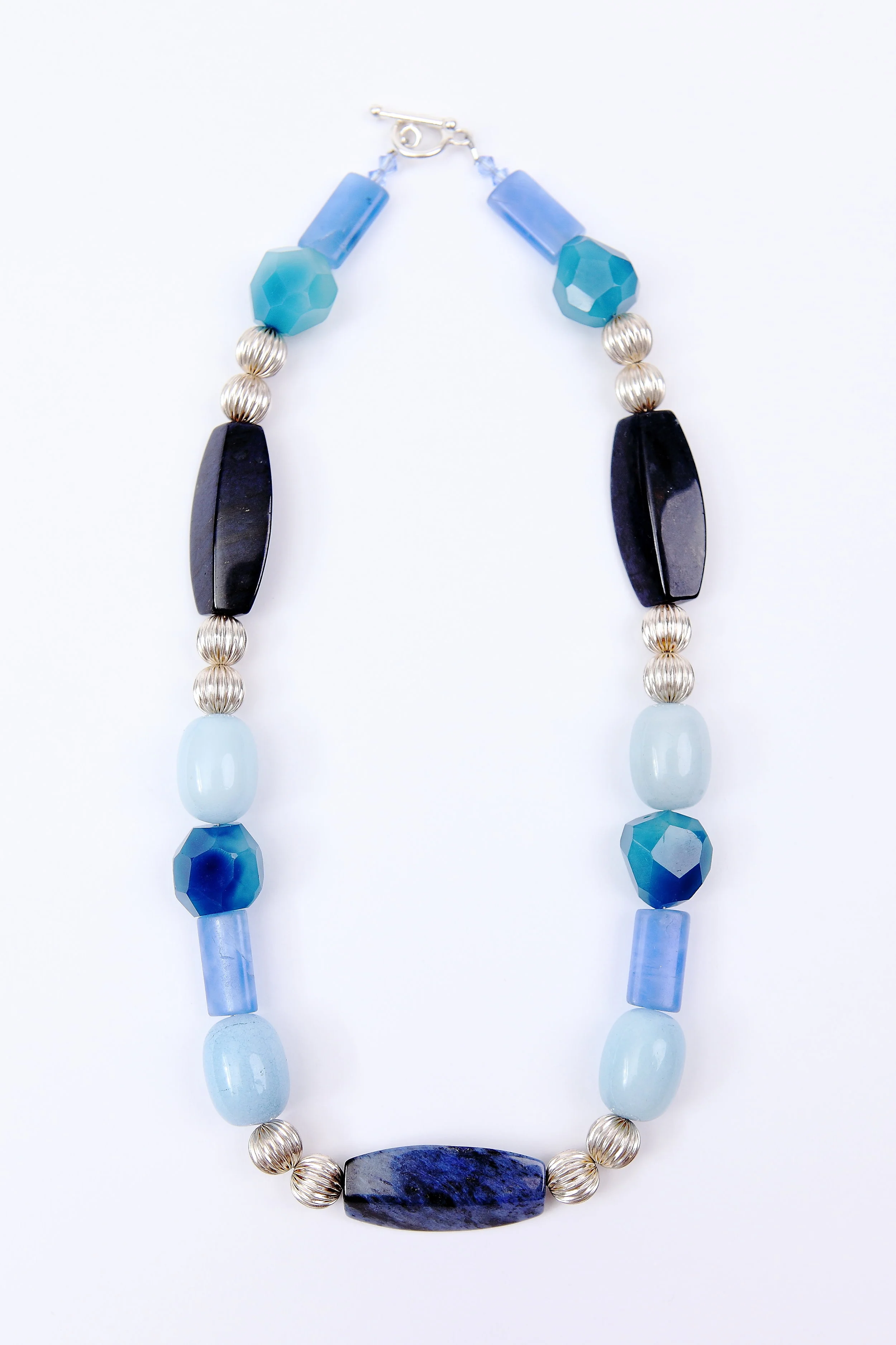 Duedodendrite, Blue Quartz, Blue Agate, & Sterling Silver Necklace