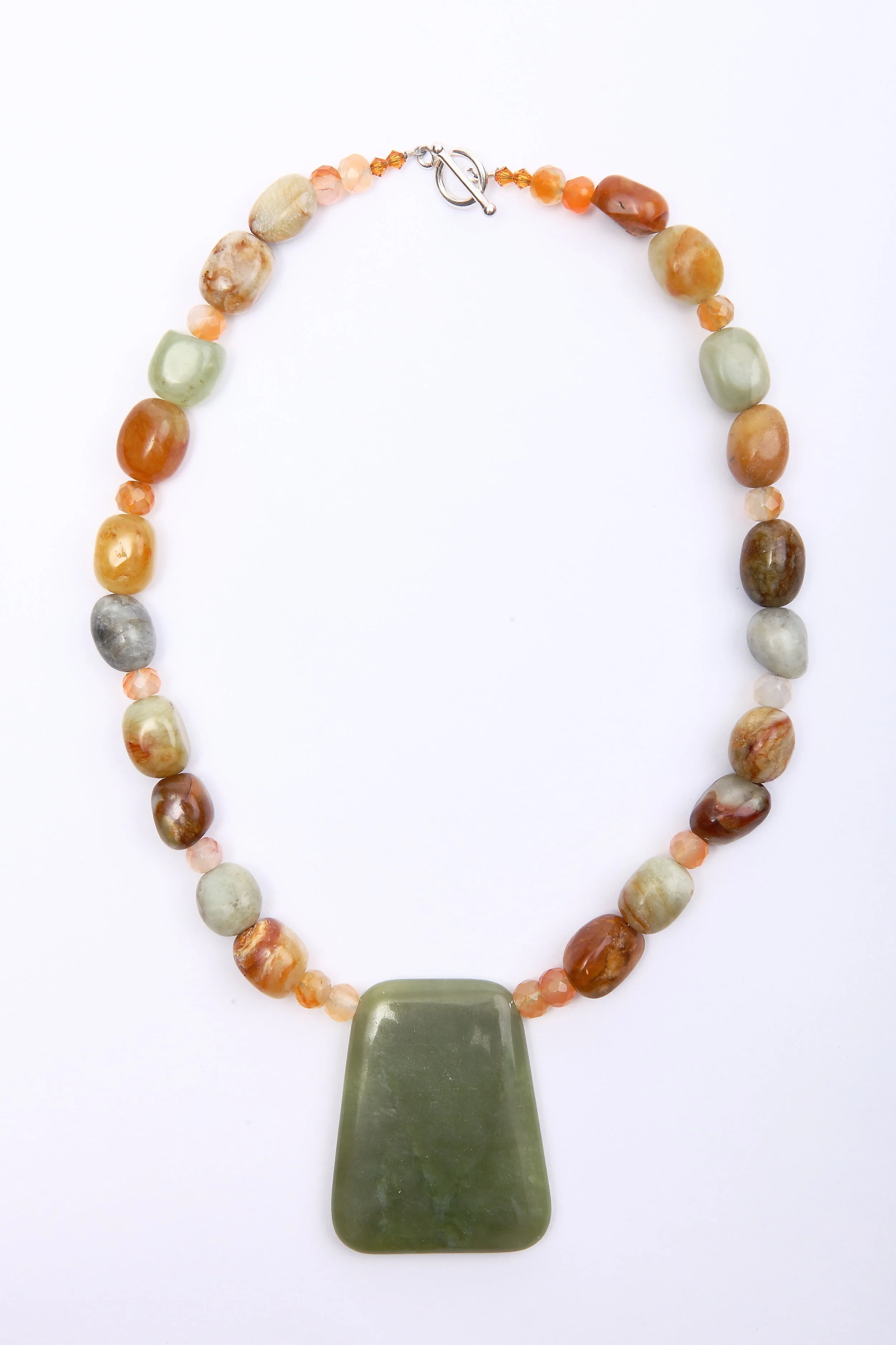 Multi Color Orange/Green Jade Necklace