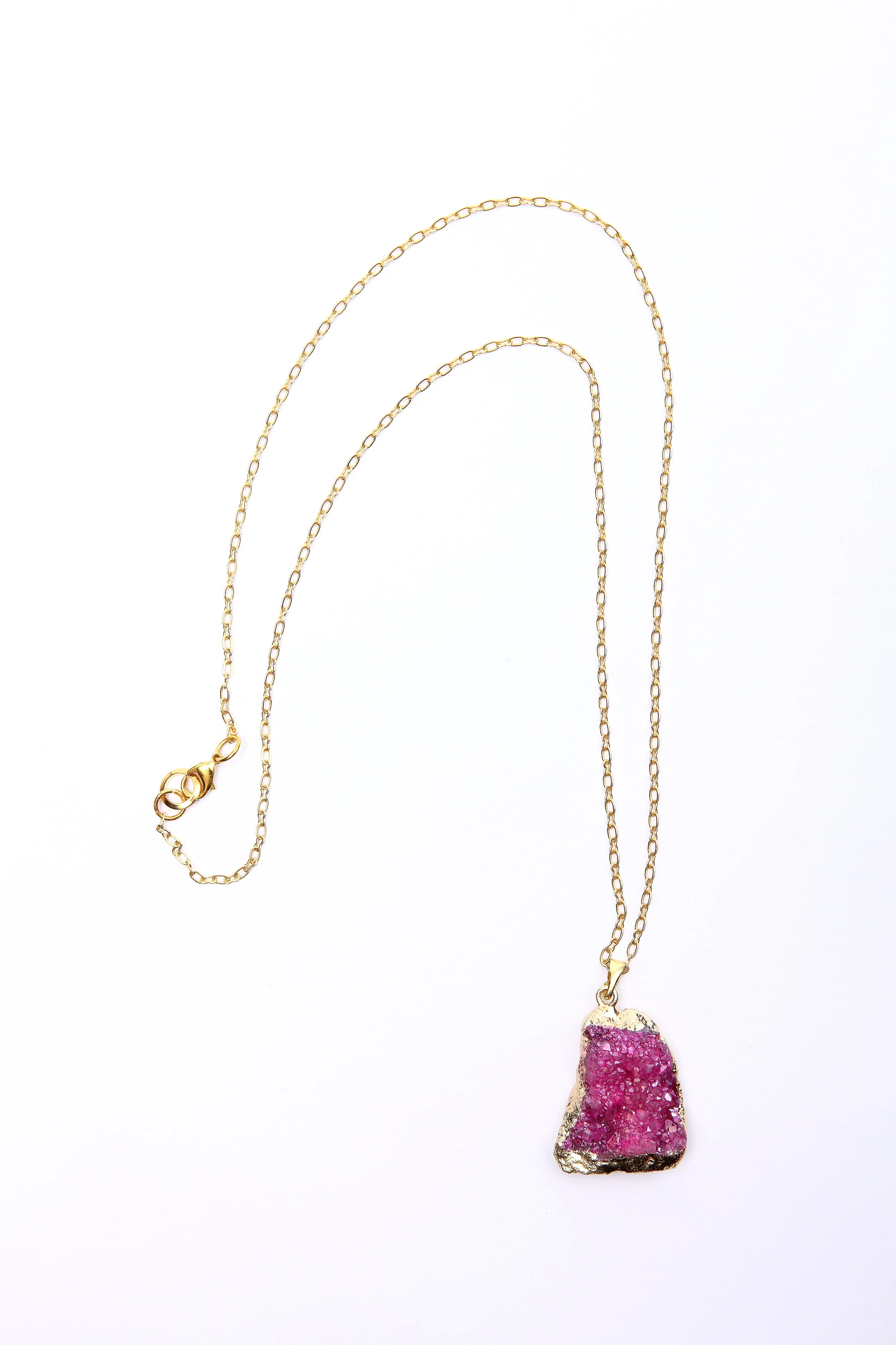 Hot Pink Druzy Quartz Necklace