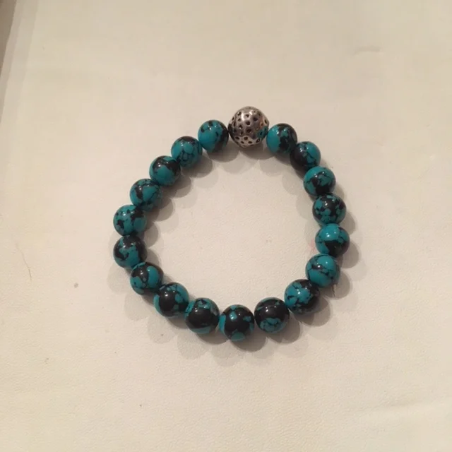 Teal Green and Black Quartz Gemstone Bracelet