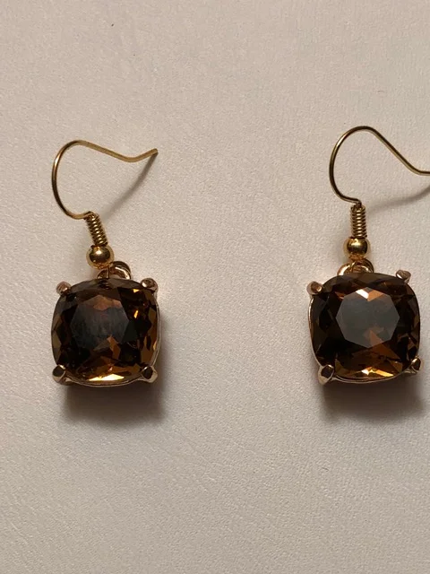 +Smoky Quartz Square Cushion Cute Earrings