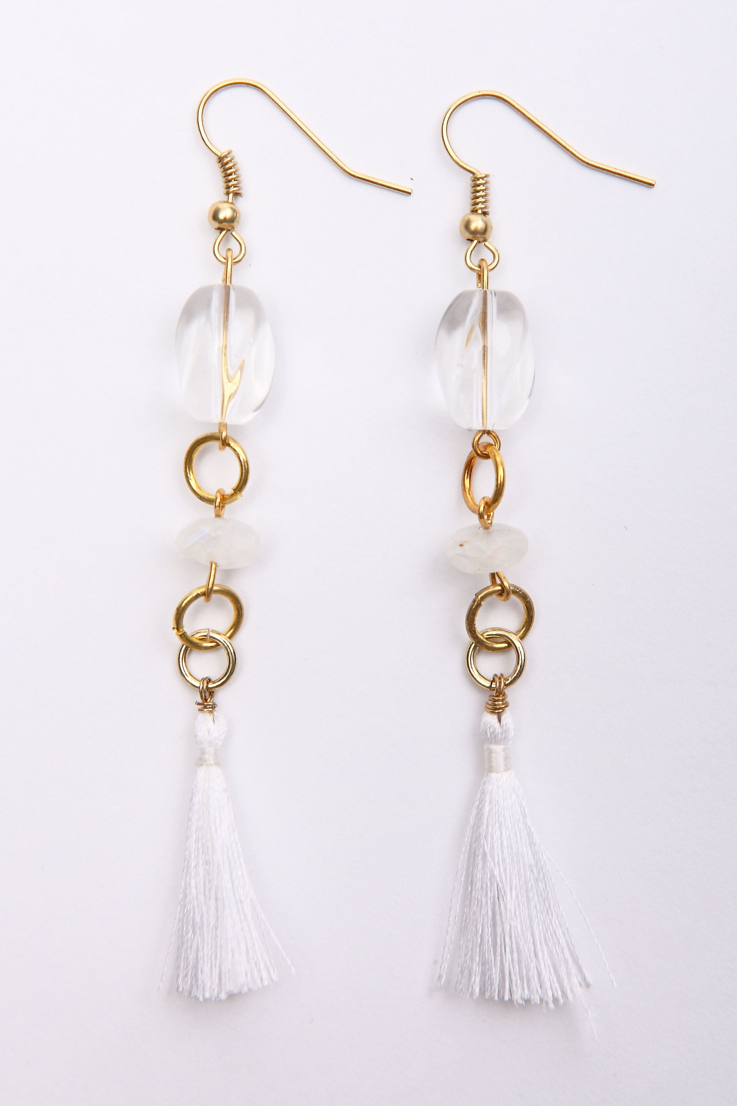 +Clear Quartz Tassle Earrings