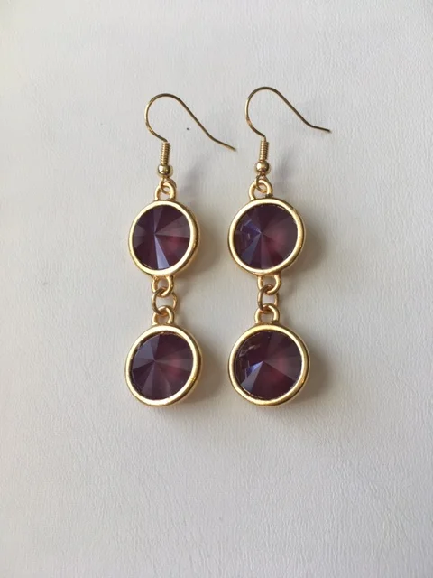 +Light Siam Shimmer Double Gold Rivoli Earrings