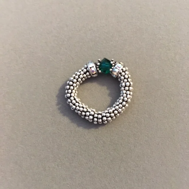 +Emerald Bali Silver Stretch Ring