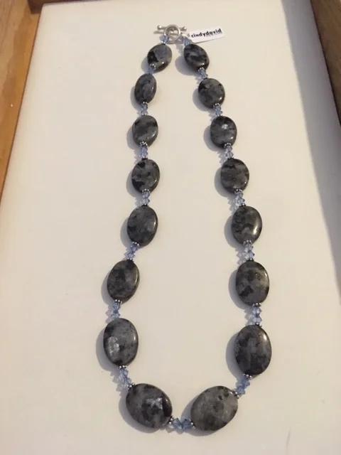 +Blue Pearl Labrodite Ovals and Light Sapphire Crystal Necklace
