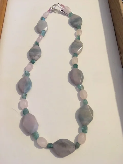 +Pink and Green Adventurine, Rose Quartz, Necklace