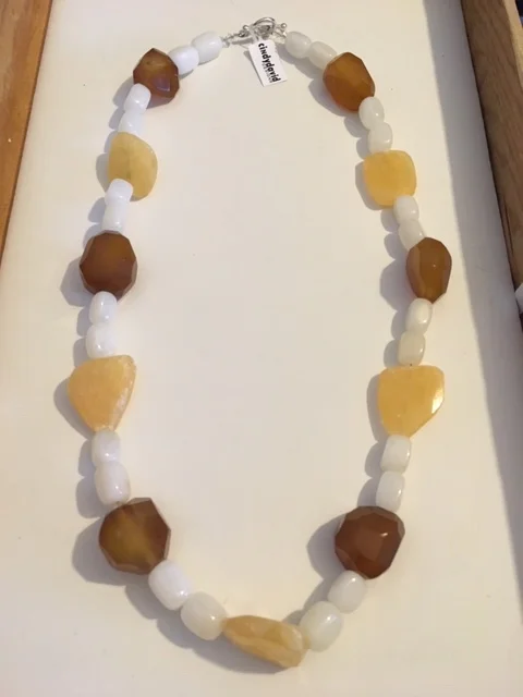 +Chunky Citrine, Brown Agate, White Quartz Necklace