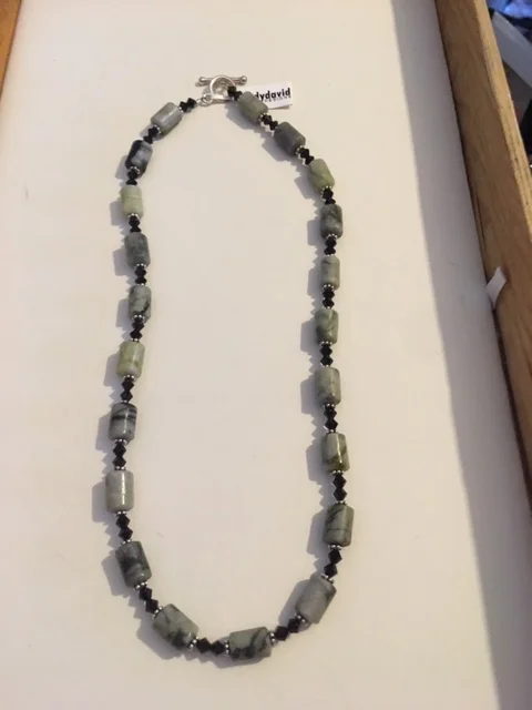 +Green Jasper Barrel Necklace