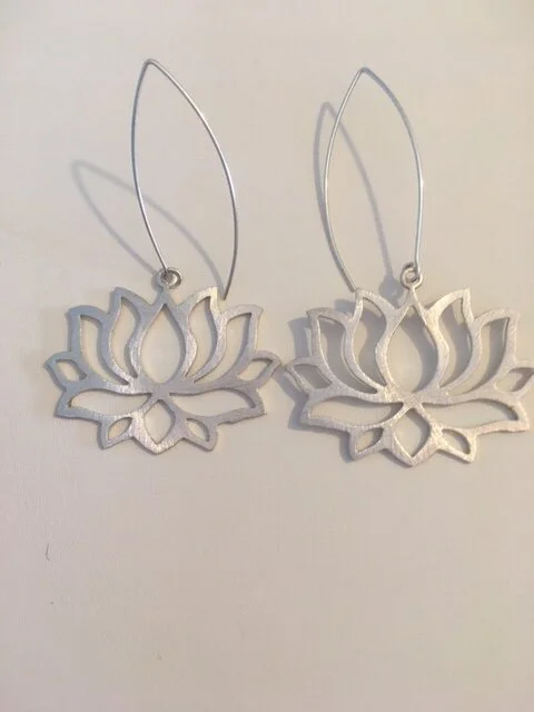 + XL Silver Plated Lotus Earrings