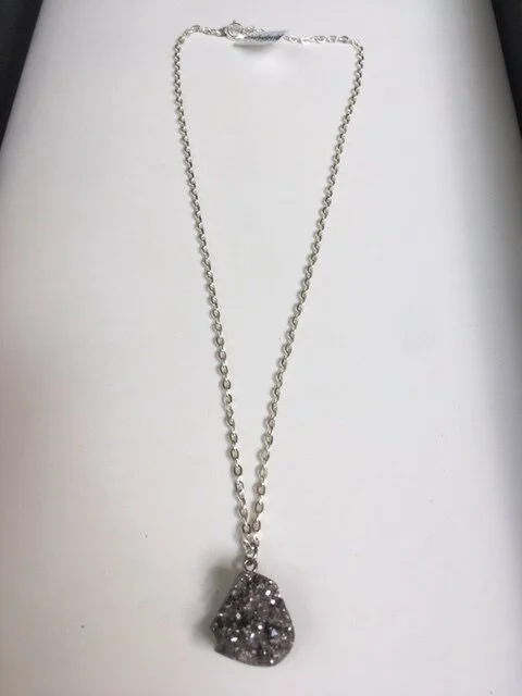 +Silver Grey Druzy Nugget Necklace