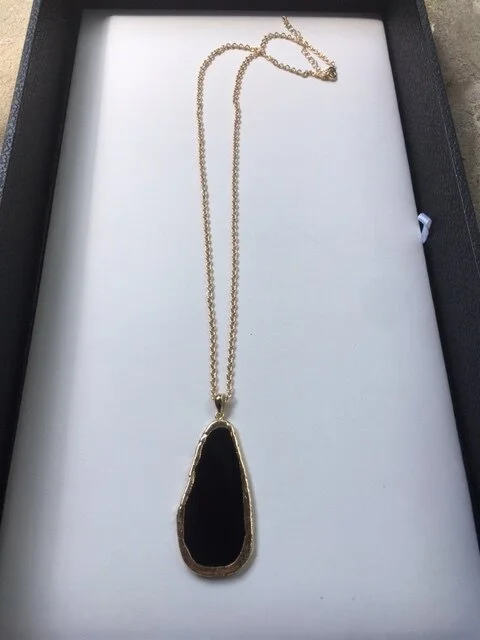 +Black Agate Slice Necklace