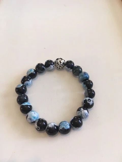 +Blue and Black Agate Gemstone Bracelet (10mm)